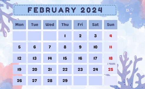 2024 Printable:1pc6nsedqz0= February 2024 Calendar